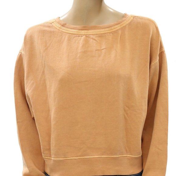 Free People Orange Pullover Top Solid Cozy Sweatshirt Slouchy Boho S - Picture 2 of 4